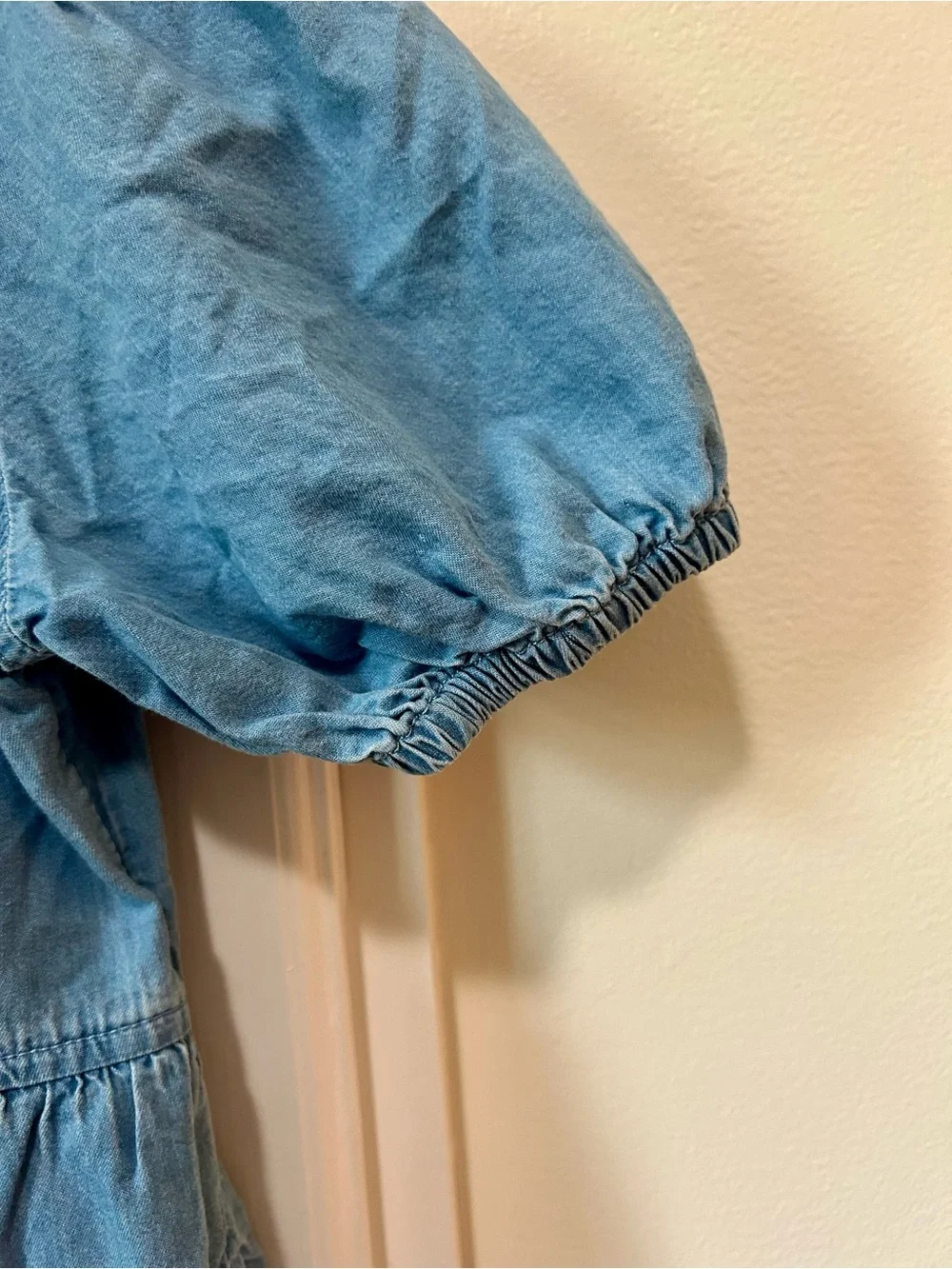 Wonder Nation Girls Denim Tiered Shirt Dress Blue Chambray Puff Sleeve Sz M 7-8